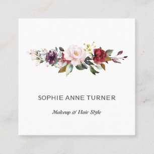 Burgundy Pink Flowers Professional Beauty Salon Square Business Card