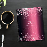 Burgundy pink glitter dust monogram 2024 planner<br><div class="desc">A burgundy faux metallic looking background with pink faux glitter dust.  Personalise and add your monogram initials,  name and a year 2023 (or any year)</div>