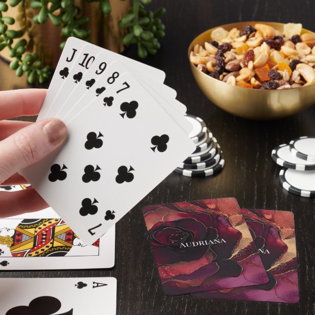 Burgundy Pink Gold Floral  Playing Cards (In Situ)
