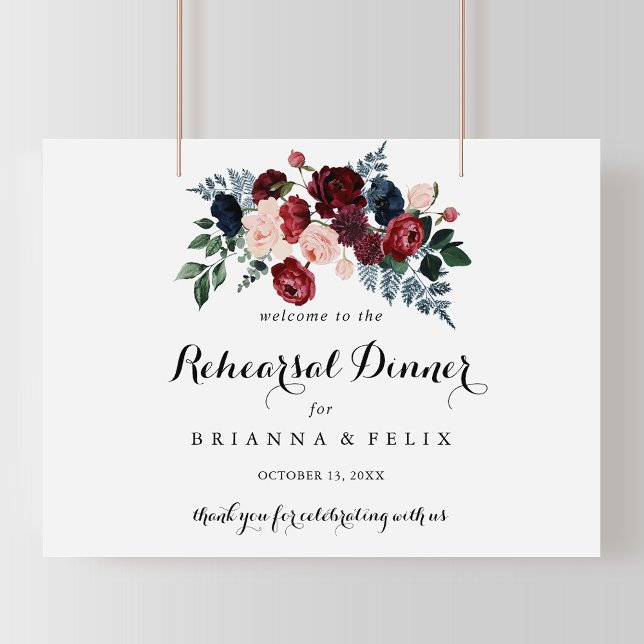 Burgundy Pink Horizontal Rehearsal Dinner Welcome  Poster (Creator Uploaded)
