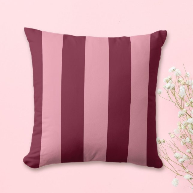 Burgundy Pink Large Stripe Pattern Bold Cherry Red Cushion (Creator Uploaded)