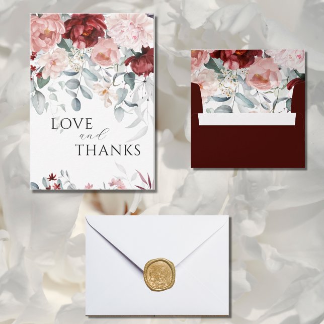 Burgundy Pink Love & Thanks Wedding Thank You Card (Creator Uploaded)