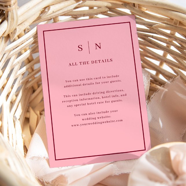 Burgundy Pink Minimal Chic | Wedding Guest Details Enclosure Card (Creator Uploaded)