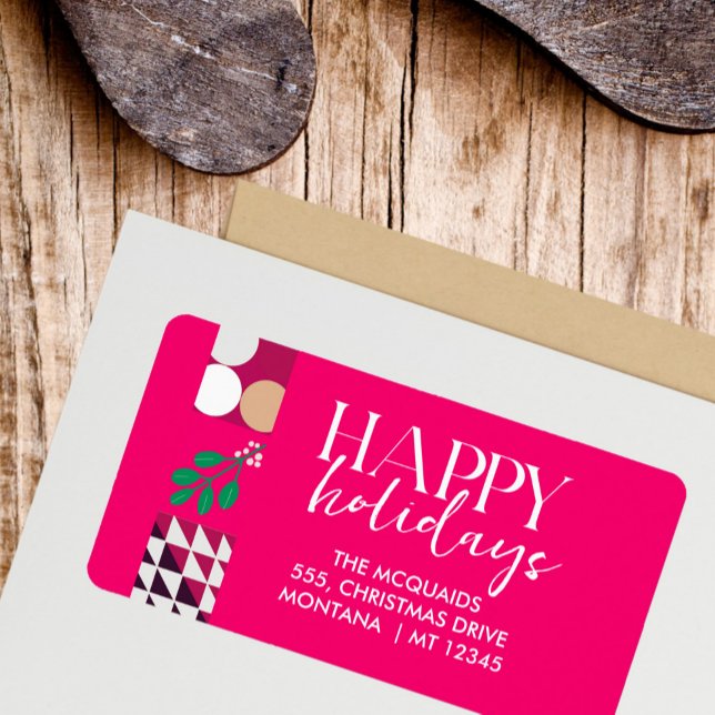  Burgundy Pink Modern Geometric Christmas Label (Creator Uploaded)