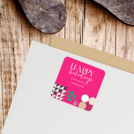 Burgundy Pink Modern Geometric Christmas Square Sticker