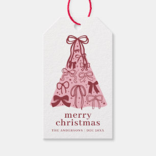 Burgundy Pink Modern Hand Drawn Bows Christmas Gift Tags
