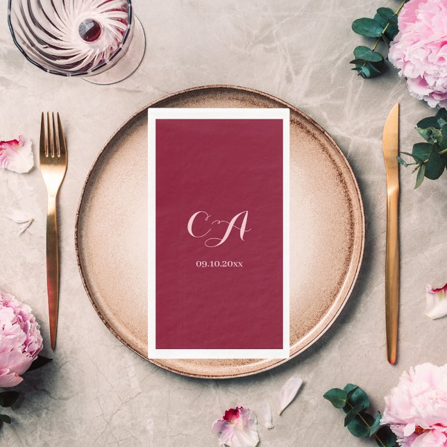 Burgundy pink monogram birthday napkin (Creator Uploaded)