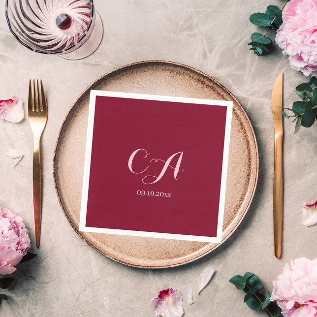 Burgundy pink monogram birthday napkin (Creator Uploaded)