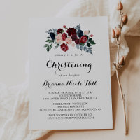 Burgundy Pink Navy Floral Calligraphy Christening