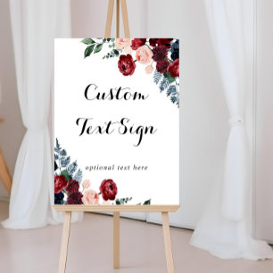 Burgundy Pink Navy Floral Custom Text Sign