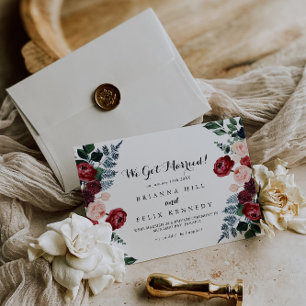 Burgundy Pink Navy Floral Elopement Announcement