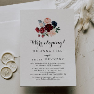 Burgundy Pink Navy Floral Elopement Reception  Invitation