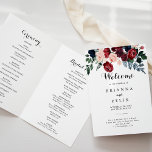 Burgundy Pink Navy Floral Folded Wedding  Programme<br><div class="desc">This burgundy pink navy floral folded wedding program is perfect for a rustic wedding. The design features watercolor pink,  blush,  navy,  blue and burgundy peonies,  roses with green foliage neatly assembled into elegant bouquets.

Include a quote or short message,  order of service,  wedding party and thank you message.</div>