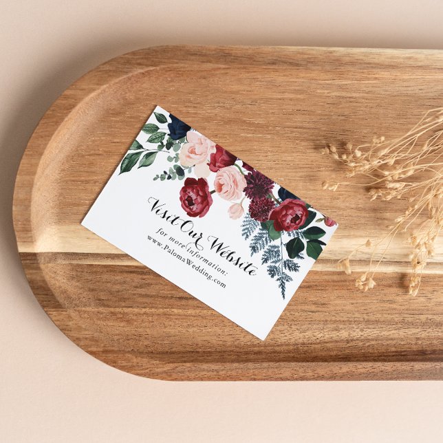 Burgundy Pink Navy Floral Wedding Website Enclosure Card (Creator Uploaded)
