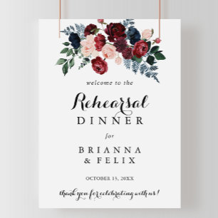 Burgundy Pink Navy Rehearsal Dinner Welcome Sign