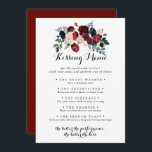 Burgundy Pink Navy Wedding Kissing Menu Game Card<br><div class="desc">This burgundy pink navy wedding kissing menu game card is perfect for a rustic wedding reception. The design features watercolor pink,  blush,  navy,  blue and burgundy peonies,  roses with green foliage neatly assembled into elegant bouquets.</div>