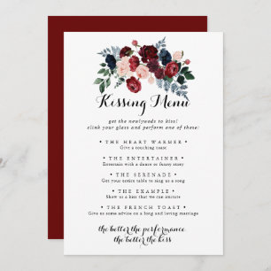 Burgundy Pink Navy Wedding Kissing Menu Game Card