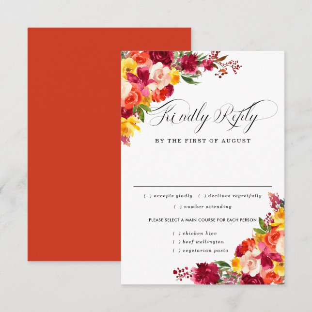 Burgundy Pink Oran Wedding RSVP Card, Meal Options Card (Front/Back)