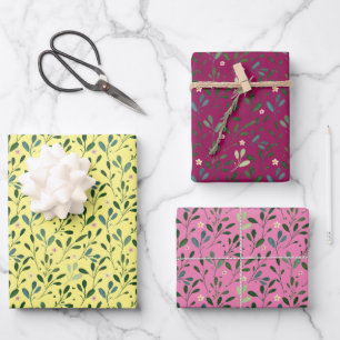 Burgundy pink pattern watercolor leaves wrapping paper sheet