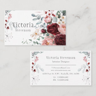 Burgundy Pink Peonies  Business Card