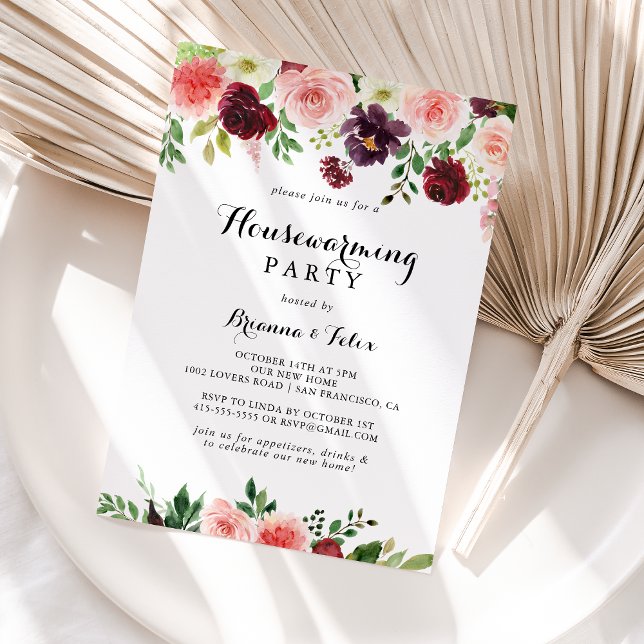 Burgundy Pink Purple Spring Housewarming Party Invitation (Creator Uploaded)