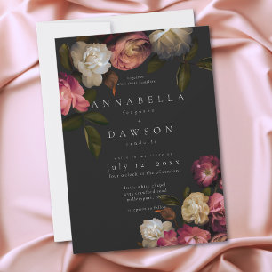 Burgundy & Pink Romantic Rose Black Moody Wedding Invitation
