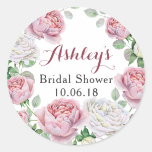 Burgundy Pink Rose Floral Bridal Shower Thank You Classic Round Sticker