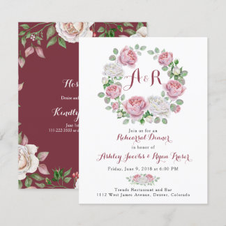 Burgundy Pink Rose Floral Rehearsal Dinner Invitation