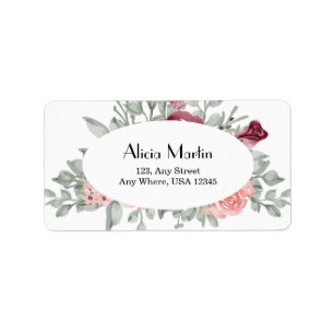 Burgundy Pink Rose Flower Birthday Return Address Label