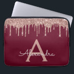 Burgundy Pink Rose Gold Glitter Sparkle Monogram Laptop Sleeve<br><div class="desc">Burgundy and Pink - Rose Gold Faux Dripping Modern and Elegant Girly Glitter and Sparkle Elegant Monogram Case. This case can be customised to include your initial and first name.</div>