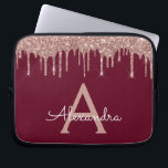 Burgundy Pink Rose Gold Glitter Sparkle Monogram Laptop Sleeve<br><div class="desc">Burgundy and Pink - Rose Gold Faux Dripping Modern and Elegant Girly Glitter and Sparkle Elegant Monogram Case. This case can be customised to include your initial and first name.</div>
