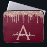 Burgundy Pink Rose Gold Glitter Sparkle Monogram Laptop Sleeve<br><div class="desc">Burgundy and Pink - Rose Gold Faux Dripping Modern and Elegant Girly Glitter and Sparkle Elegant Monogram Case. This case can be customised to include your initial and first name.</div>