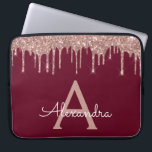 Burgundy Pink Rose Gold Glitter Sparkle Monogram Laptop Sleeve<br><div class="desc">Burgundy and Pink - Rose Gold Faux Dripping Modern and Elegant Girly Glitter and Sparkle Elegant Monogram Case. This case can be customised to include your initial and first name.</div>