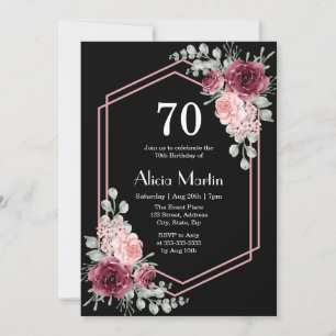 Burgundy Pink Rose Greenery Elegant Flora Birthday Invitation