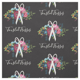 Burgundy Pink Roses White Scissors Hair Salon Fabric