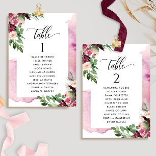 Burgundy Pink Seating Plan Cards with Guest Names