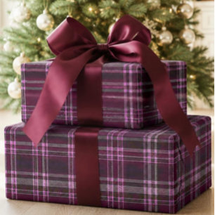 Burgundy & Pink Tartan Plaid Wrapping Paper