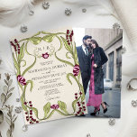 Burgundy Pink Vintage Art Nouveau Photo Wedding Invitation<br><div class="desc">Romantic design with an Art Nouveau floral frame,  in the colors of burgundy with soft blush pink with muted sage greens on the background of vintage paper. Elegant,  sophisticated vintage fonts complete the timeless and classy look.</div>
