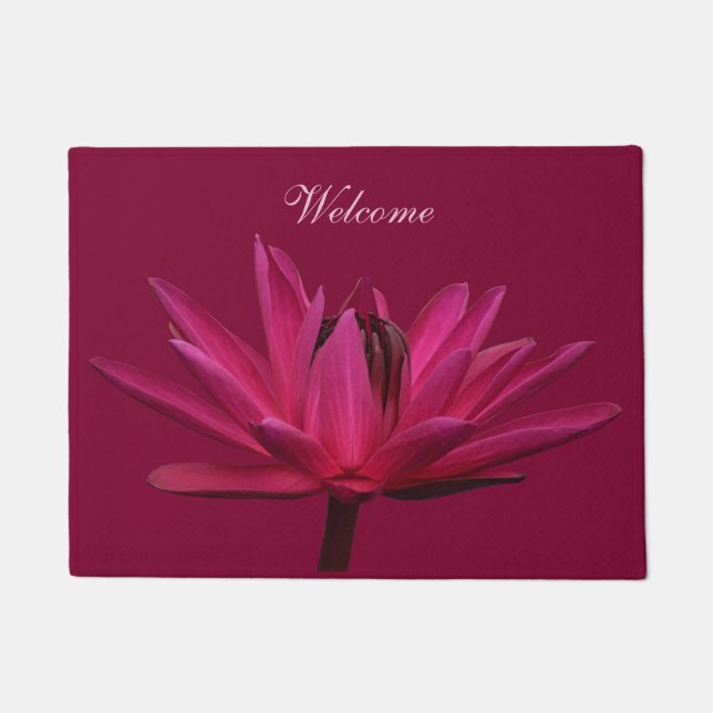 Burgundy Pink Water Lily Door Mat Rug (Front)