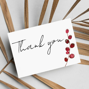 Burgundy pink watercolor berries floral Thank You Invitation