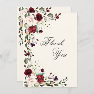 Burgundy Pink Watercolor Floral Thank You Card