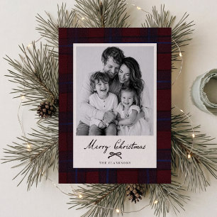 Burgundy Plaid Family Photo Christmas Card