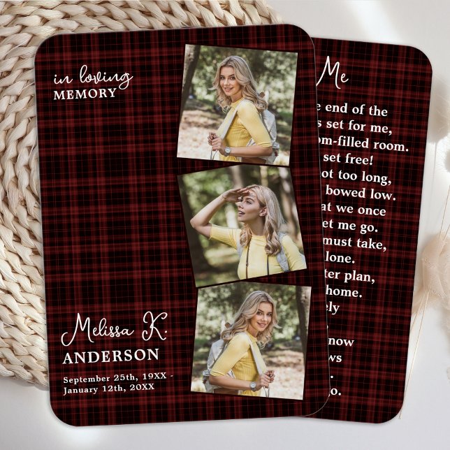Burgundy Plaid Funeral Photo Memorial Prayer Card (Creator Uploaded)