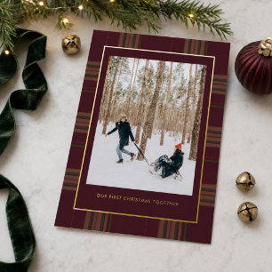 Burgundy Plaid Gold Frame Our First