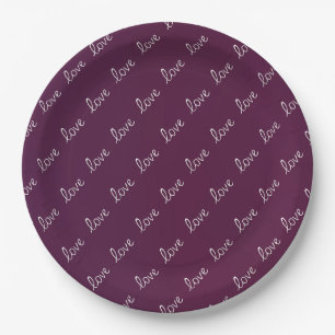Burgundy Plum ‘Love’ Paper Plate