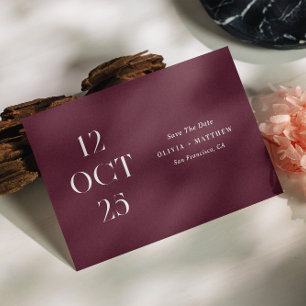 Burgundy plum modern minimalist photo wedding save the date