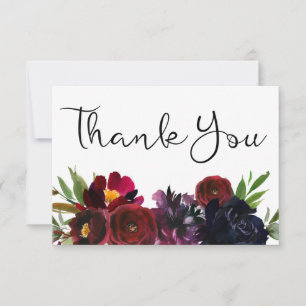 Burgundy Plum Navy Floral Thank You Card
