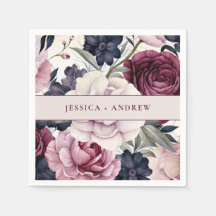Burgundy Plum Purple Floral Watercolor Wedding Napkin