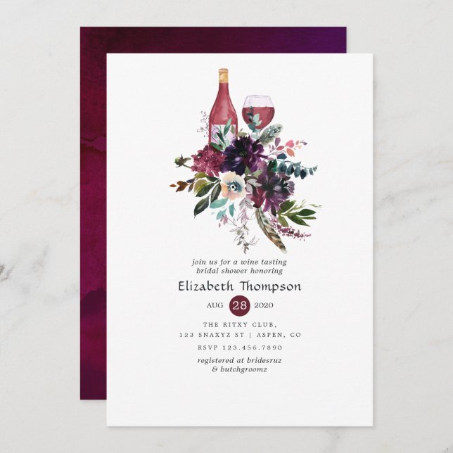Burgundy Plum Red Wine Tasting Bridal Shower Invitation (Front/Back)