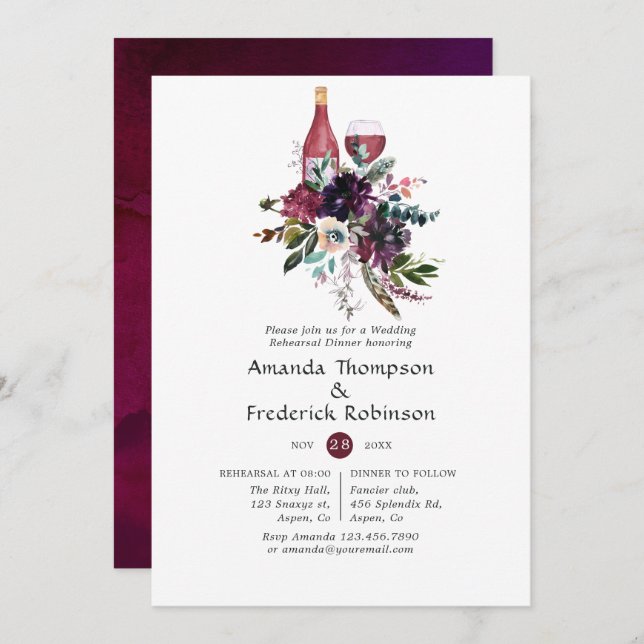 Burgundy Plum Red Wine Tasting Rehearsal Dinner Invitation (Front/Back)